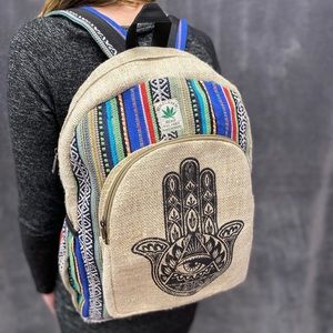 Hemp Backpack Hamsa Hand Boho Hippie 60’s Bag New